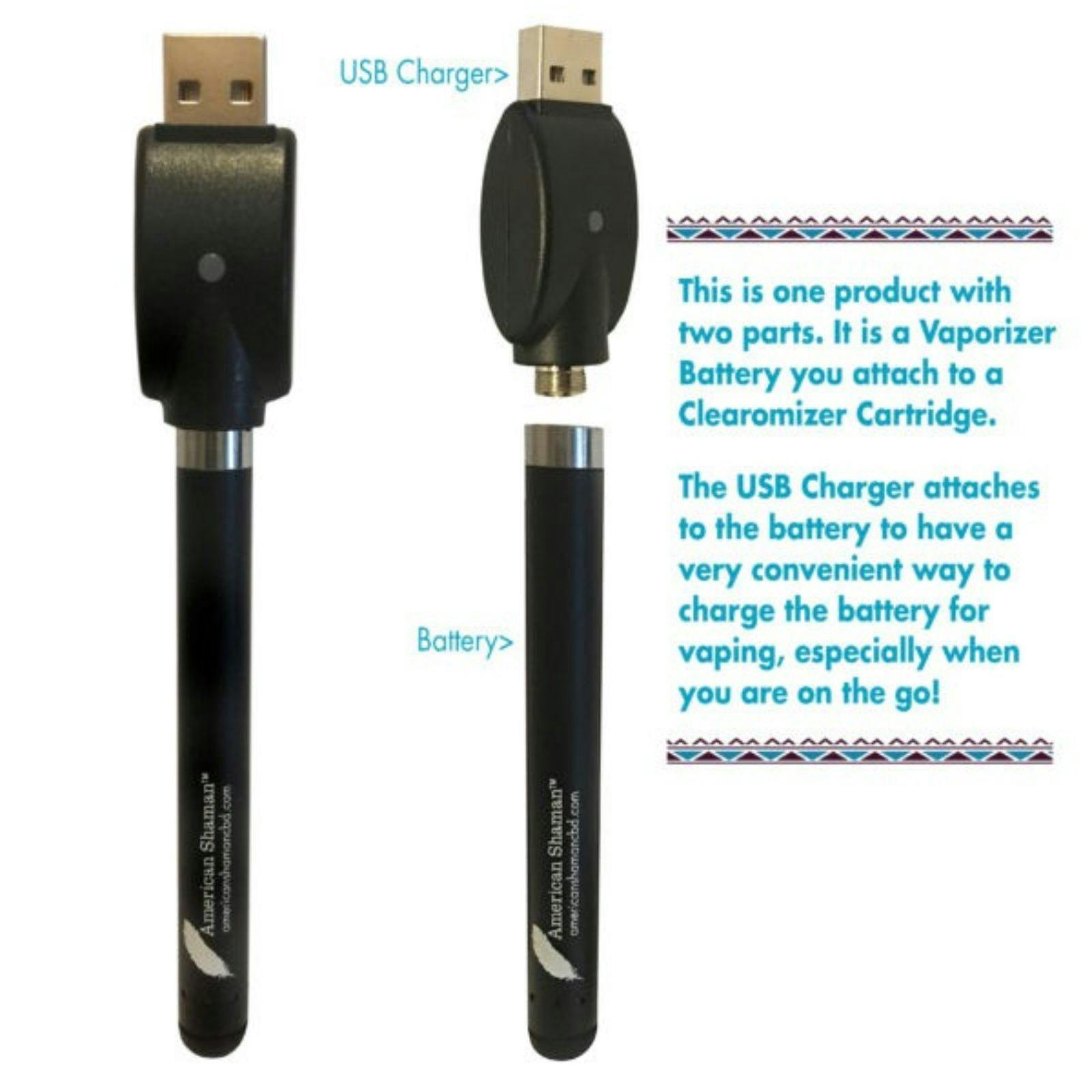 CBD American Shaman Rechargeable Inhaler Battery With USB Charger Leafly